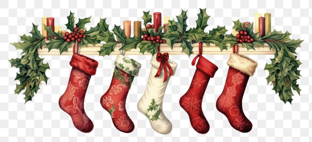 PNG  Christmas stockings frame white background celebration decoration AI generated Image by rawpixel