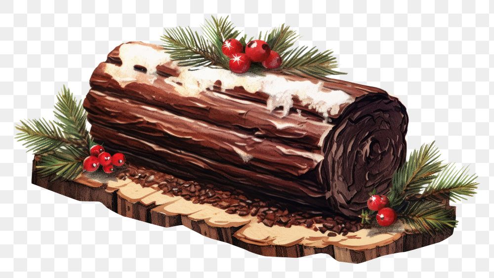 PNG Christmas yule log cake dessert plant food. AI generated Image by rawpixel.