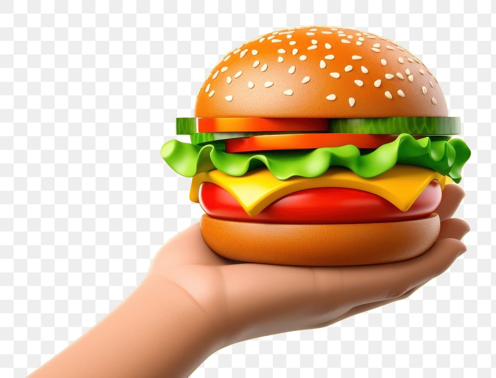 PNG 3d hand holding a hamburger food vegetable condiment. AI generated Image by rawpixel.