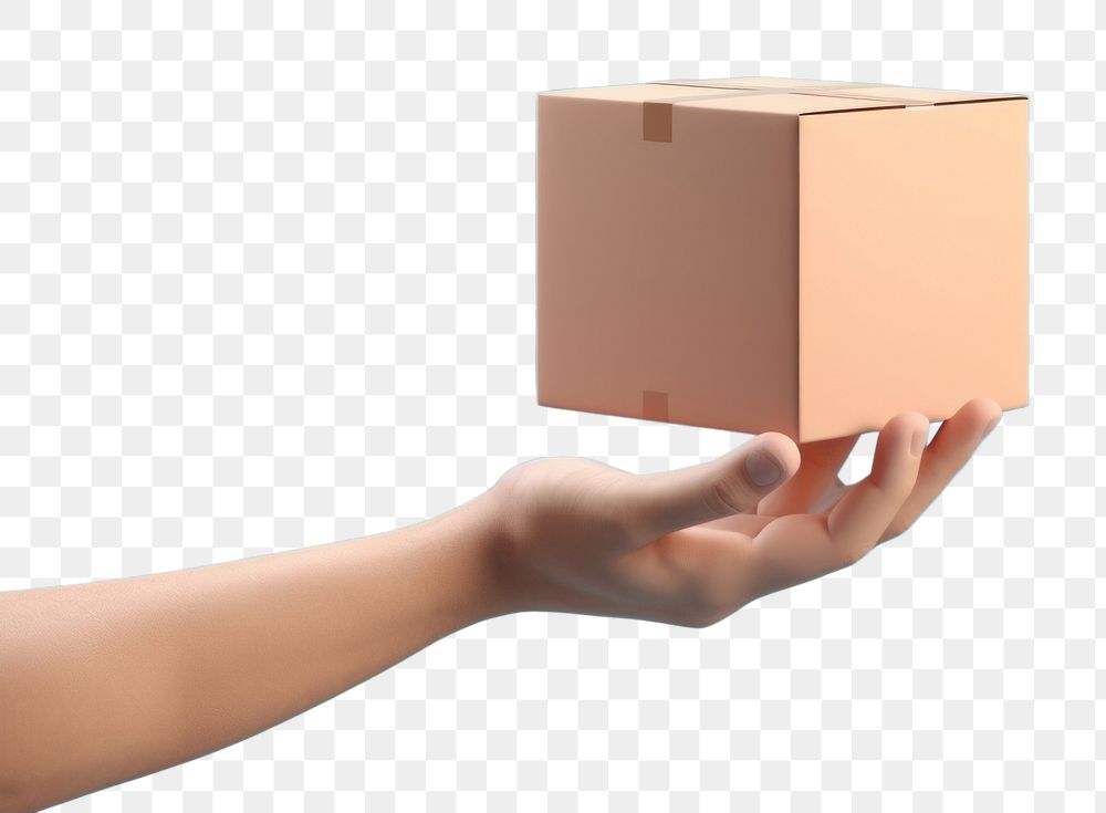 PNG Hand holding a box cardboard carton package. AI generated Image by rawpixel.