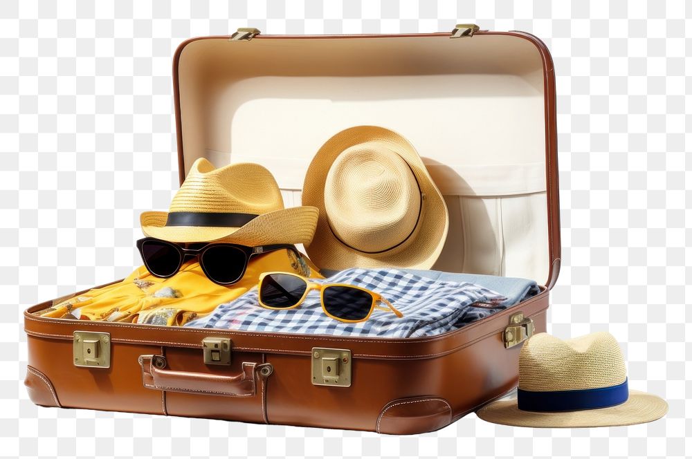 PNG  Summer cloth suitcase luggage white background. AI generated Image by rawpixel.
