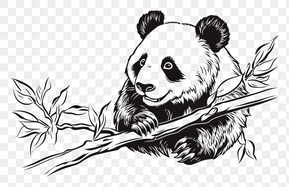 PNG  A bamboo branch wildlife drawing animal. AI generated Image by rawpixel.