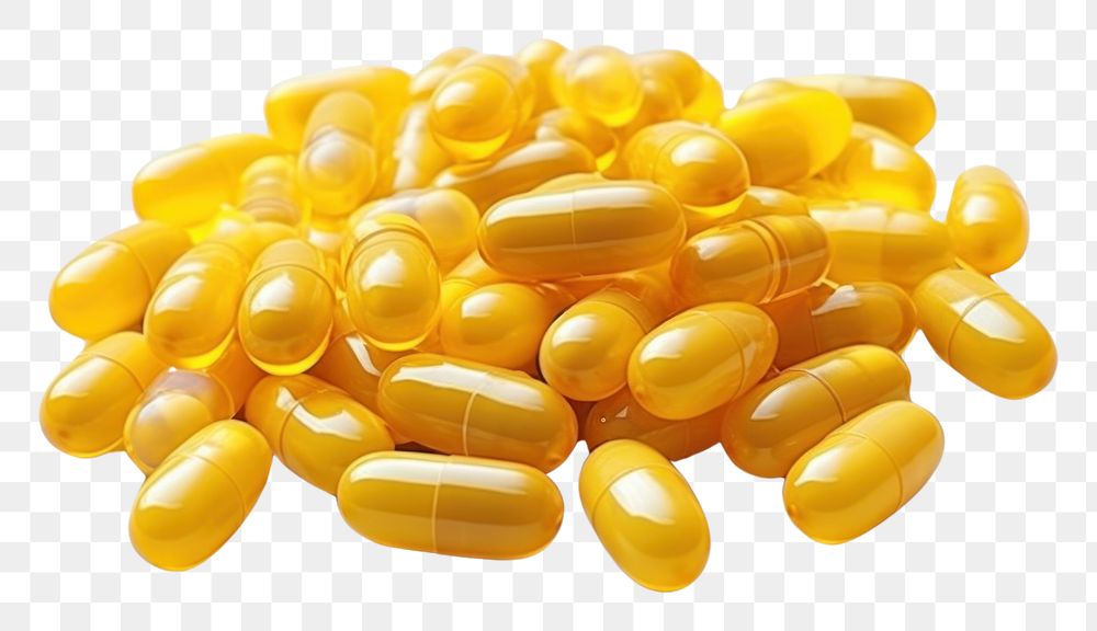 PNG  Medicine capsules yellow pill antioxidant medication. AI generated Image by rawpixel.