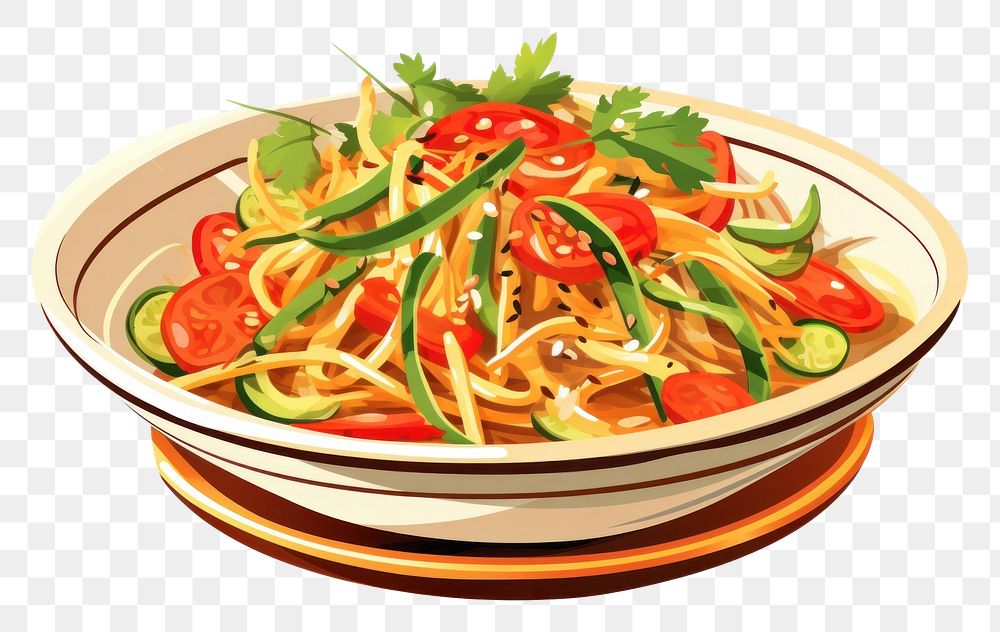 PNG  Thai papaya salad spaghetti noodle pasta. AI generated Image by rawpixel.