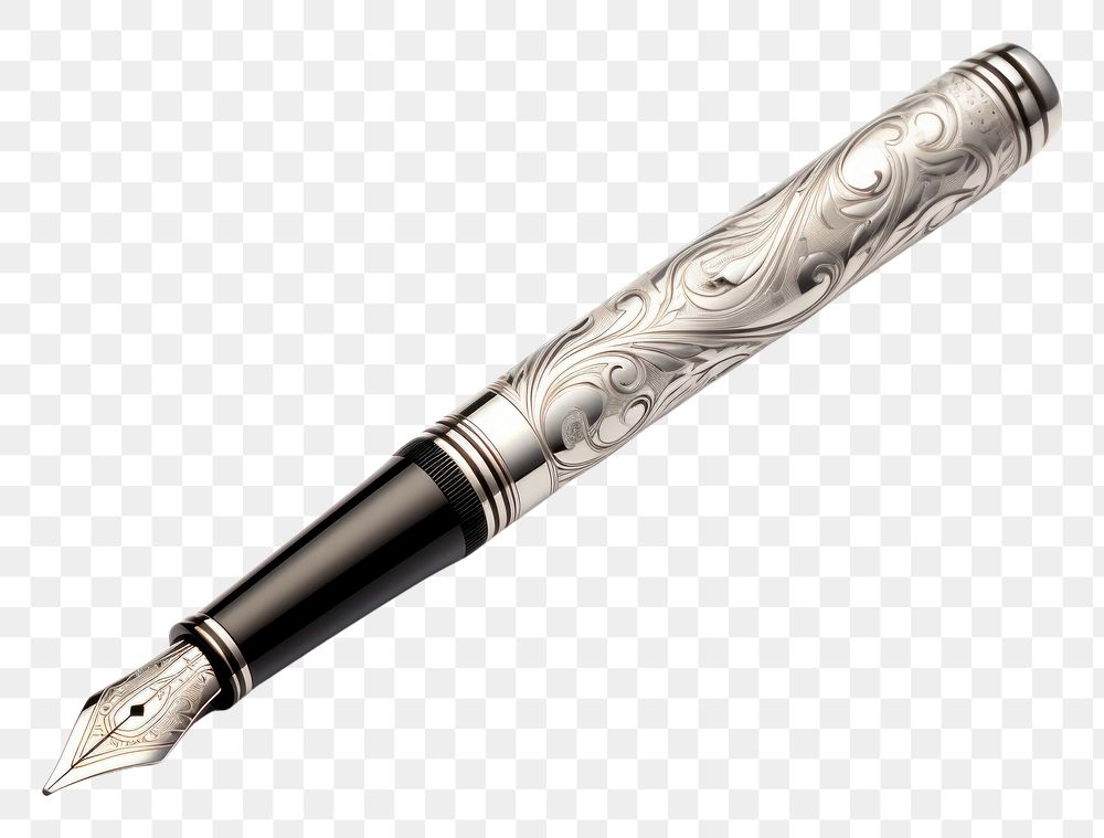 PNG Silver fountain pen white background pattern metal. AI generated Image by rawpixel.