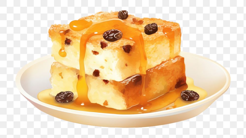 PNG Bread pudding illustration dessert food cake. AI generated Image by rawpixel.