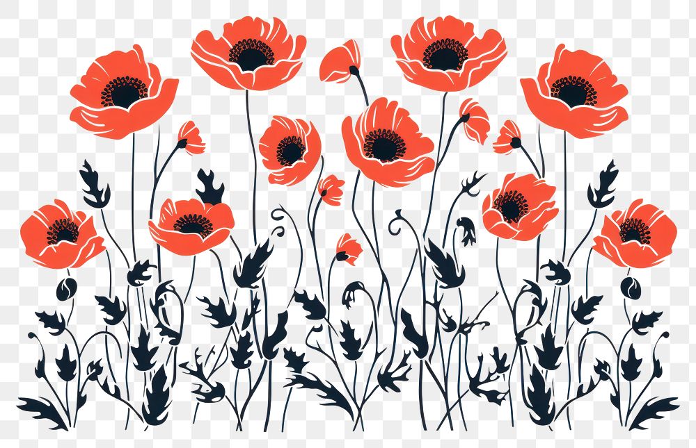 PNG Minimal poppy border pattern flower plant. AI generated Image by rawpixel.