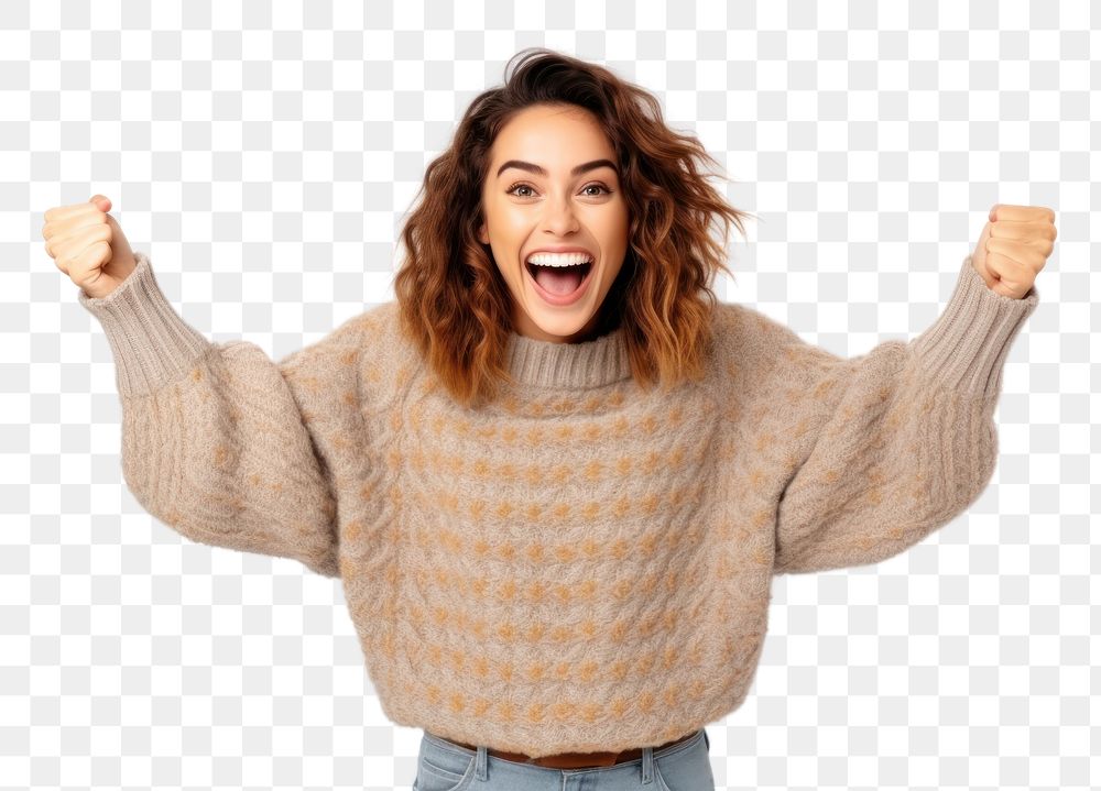 PNG Shouting sweater excitement gesturing. AI generated Image by rawpixel.