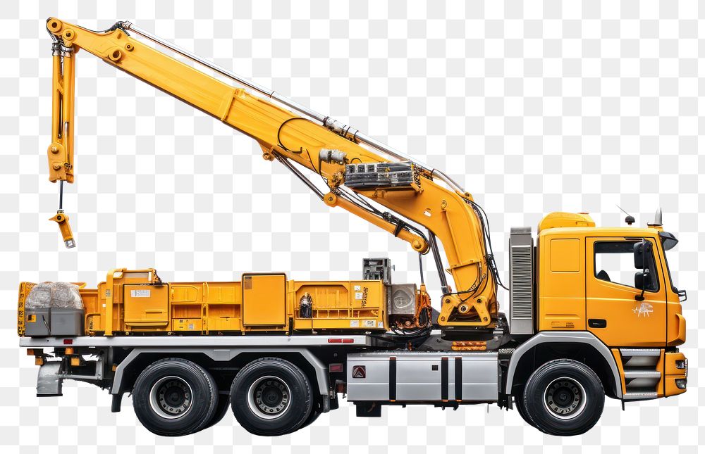 PNG  Truck mounted crane  vehicle white background. AI generated Image by rawpixel.