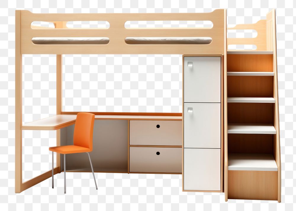 PNG  Contemporary loft bed furniture chair desk. AI generated Image by rawpixel.