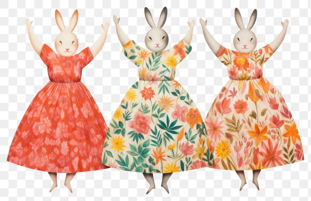 PNG dancing rabbits, animal paper craft, transparent background