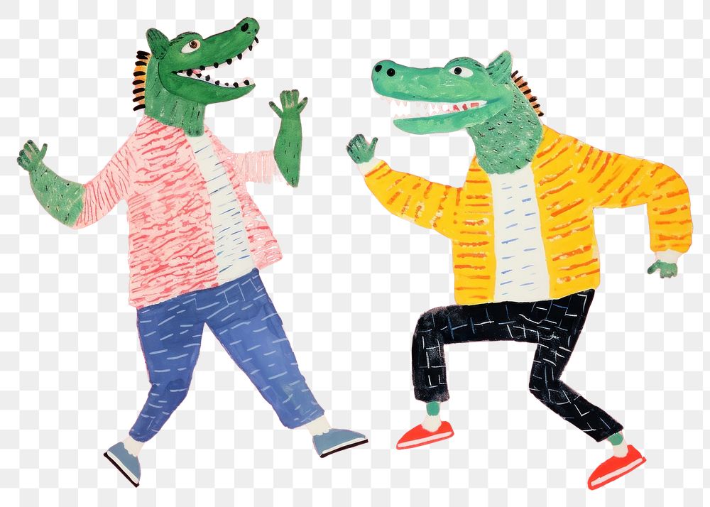 PNG dancing crocodiles, animal paper craft, transparent background