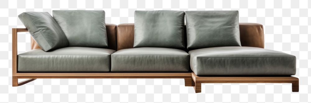 PNG  L-shaped wooden modern sofa furniture cushion pillow. AI generated Image by rawpixel.