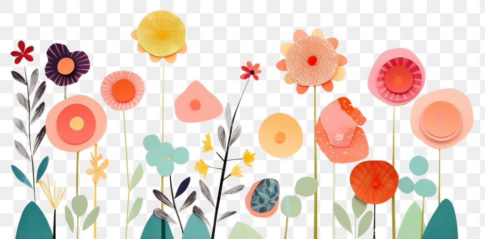 PNG colorful flowers, paper craft element, transparent background