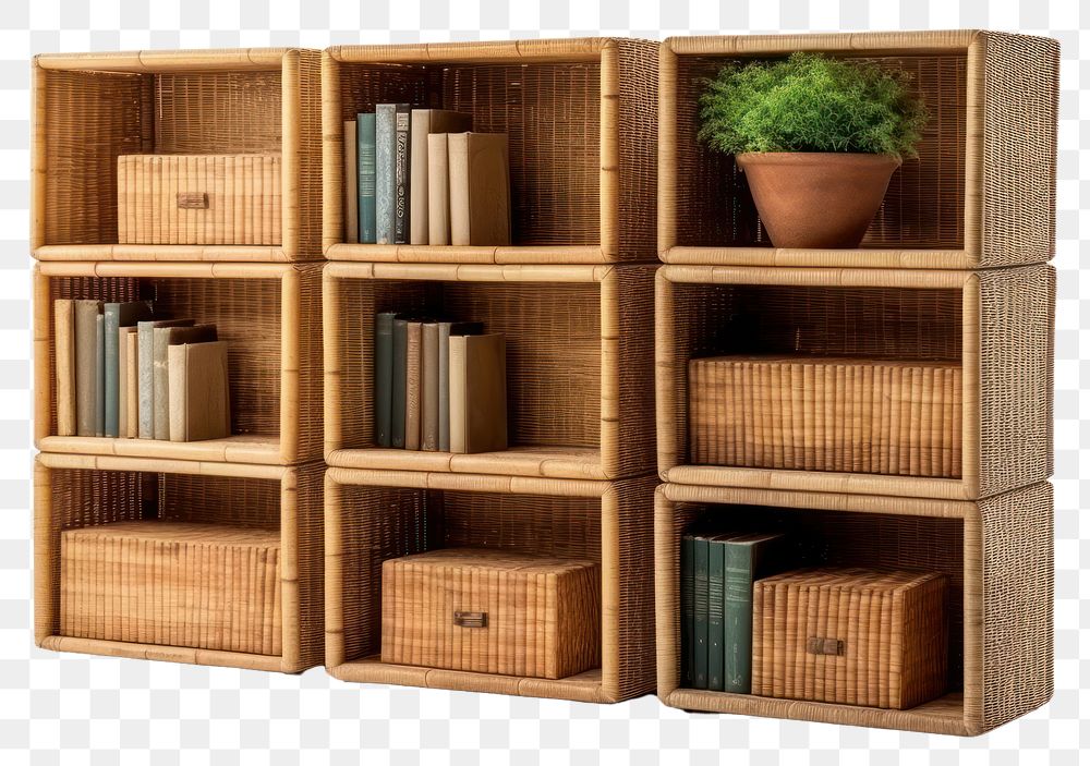 PNG  Furniture bookcase bookshelf plant. AI generated Image by rawpixel.