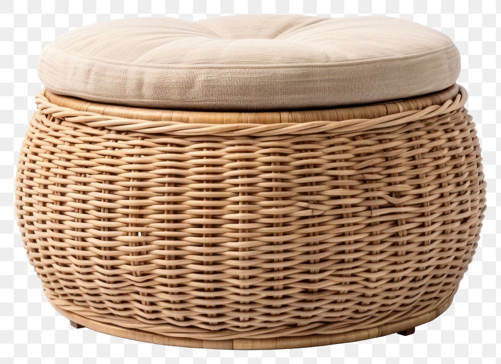 PNG  Rattan storage ottoman furniture white background relaxation. AI generated Image by rawpixel.