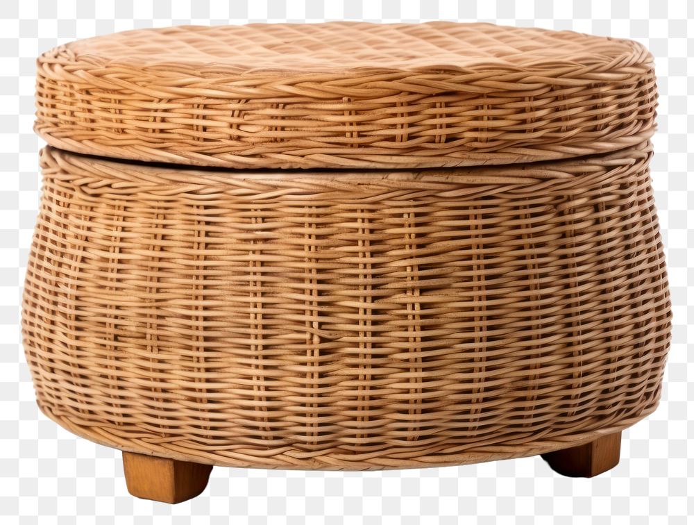 PNG  Rattan storage ottoman furniture white background container. AI generated Image by rawpixel.