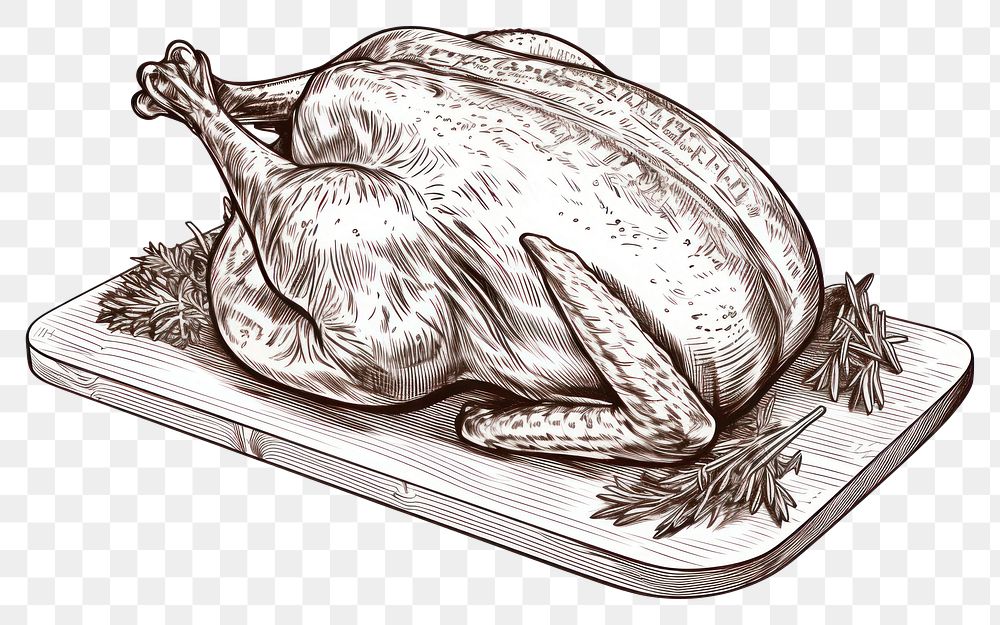 PNG Roasted turkey chicken roasted drawing sketch. AI generated Image by rawpixel.