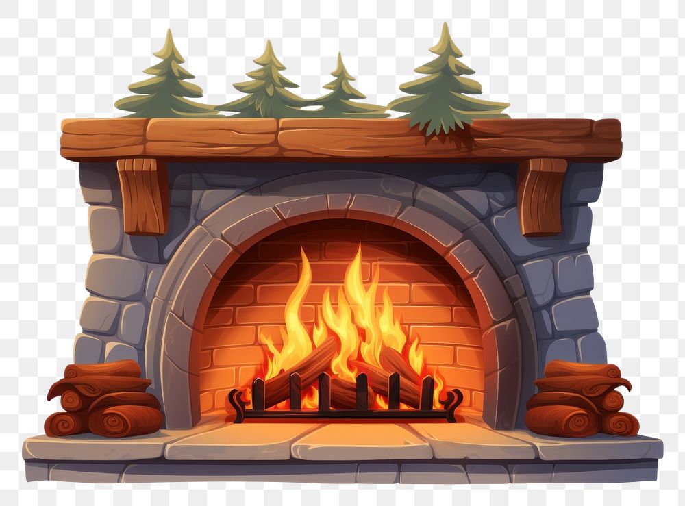 PNG  Winter png fireplace hearth white background. AI generated Image by rawpixel.