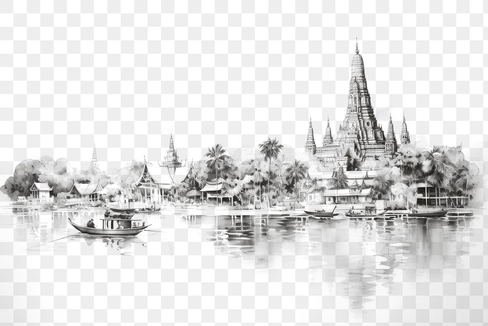 PNG Wat arun sketch landscape drawing. AI generated Image by rawpixel.