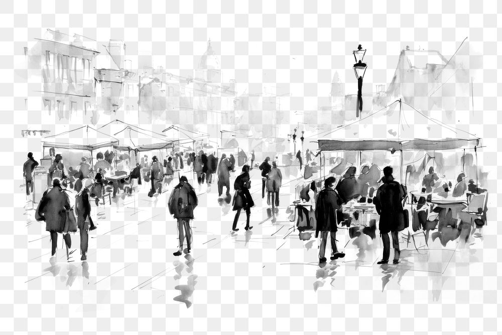 PNG London street market sketch drawing walking. AI generated Image by rawpixel.