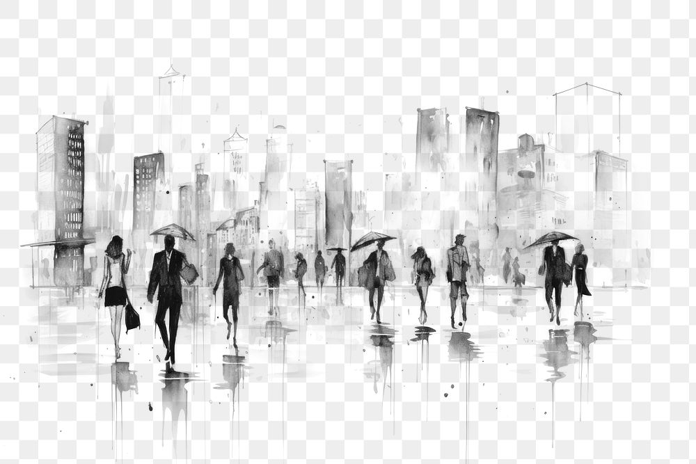 PNG Raining city sketch drawing walking. AI generated Image by rawpixel.