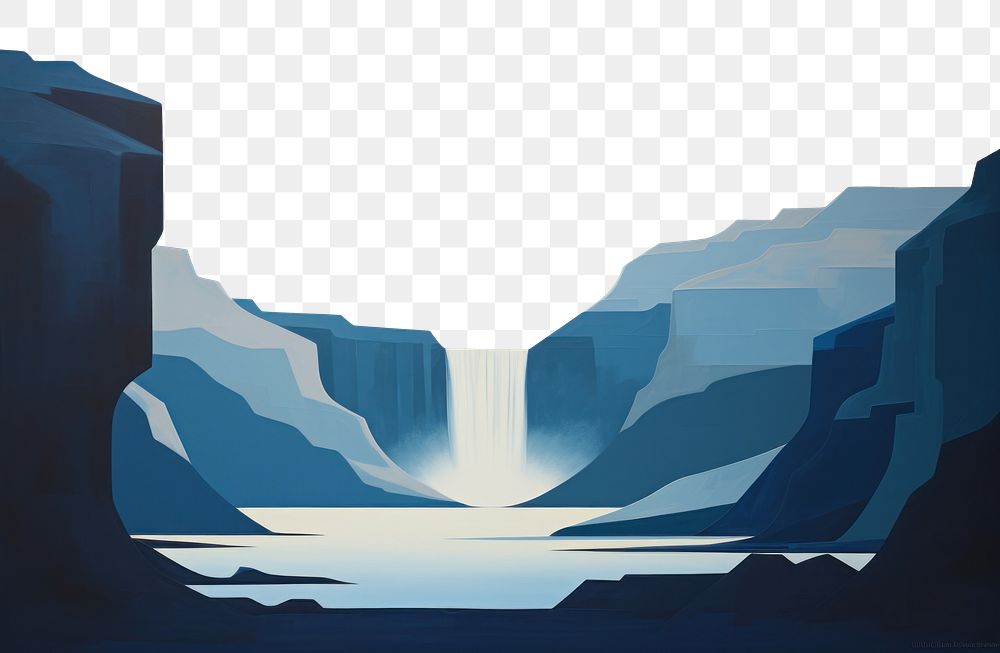 PNG Waterfall landscape mountain painting. AI generated Image by rawpixel.