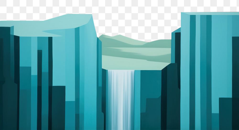PNG Waterfall architecture painting art. AI generated Image by rawpixel.