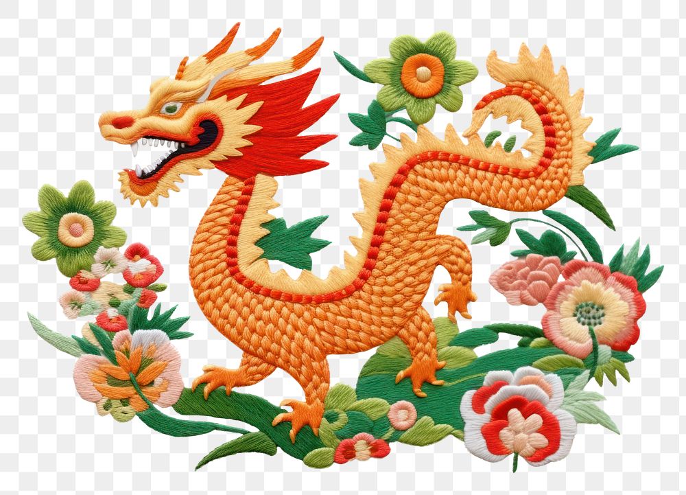 PNG Dragon embroidery pattern chinese new year. AI generated Image by rawpixel.