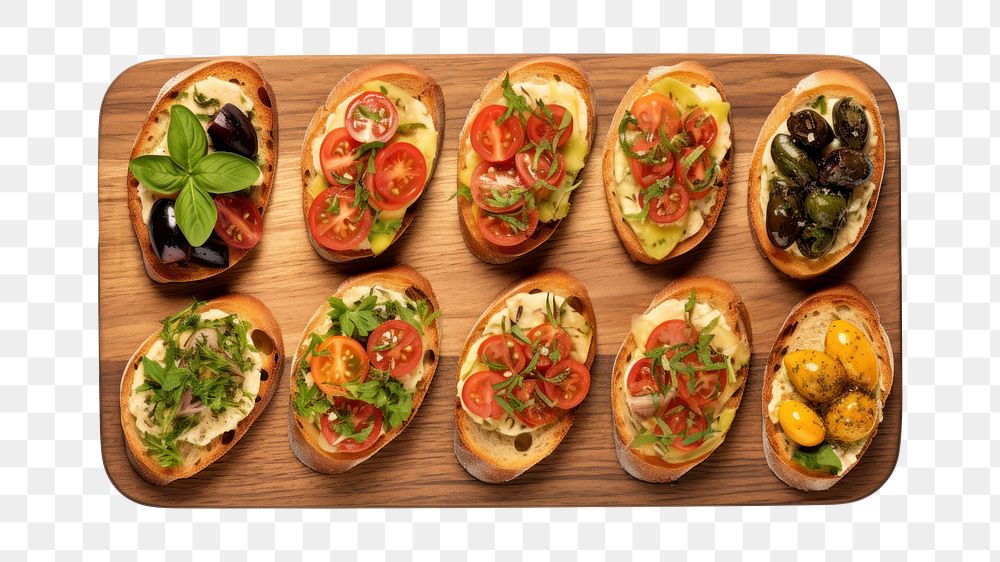 PNG  Bruschettas bread pizza food. AI generated Image by rawpixel.