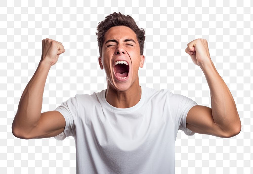 PNG  Winner shouting adult hand. AI generated Image by rawpixel.