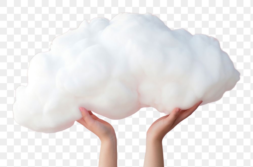 PNG Hand holding big cloud pillow nature fluffy cotton. AI generated Image by rawpixel.