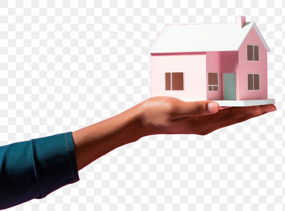 PNG Hand holding minimal house model finger confectionery architecture. AI generated Image by rawpixel.