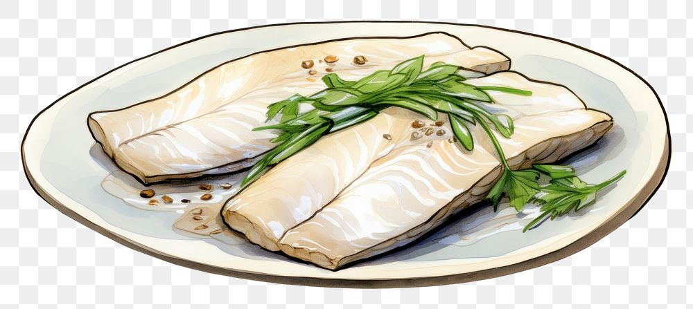 PNG  Steamed Snowfish seafood plate meal. AI generated Image by rawpixel.