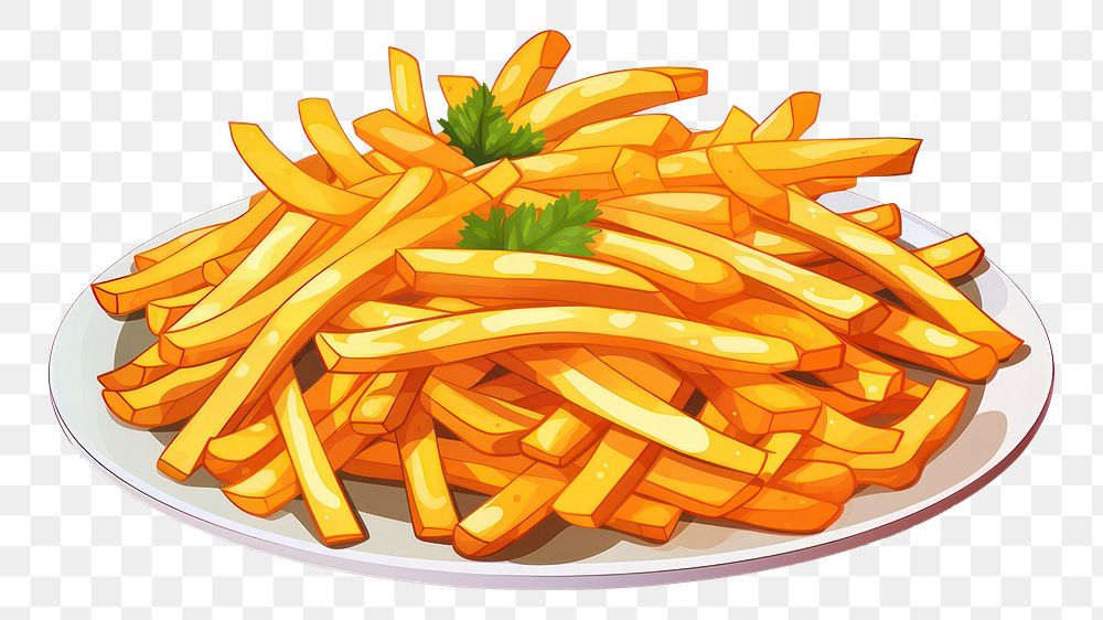 PNG French fries food plate white background. AI generated Image by rawpixel.