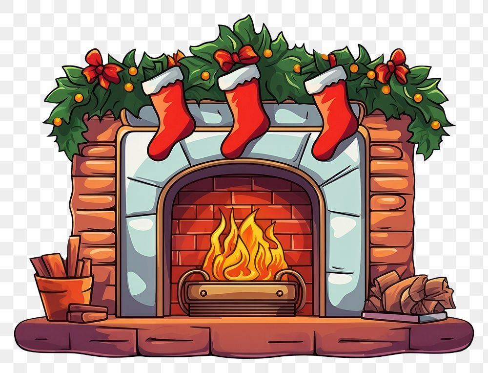 PNG Christmas fireplace cartoon hearth. AI generated Image by rawpixel.