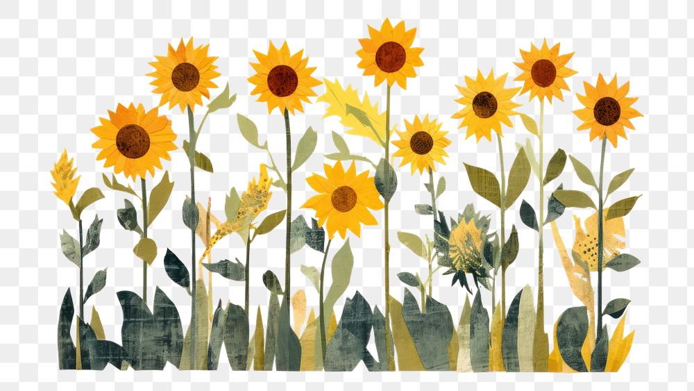 PNG Sunflowers garden art cartoon plant. AI generated Image by rawpixel.