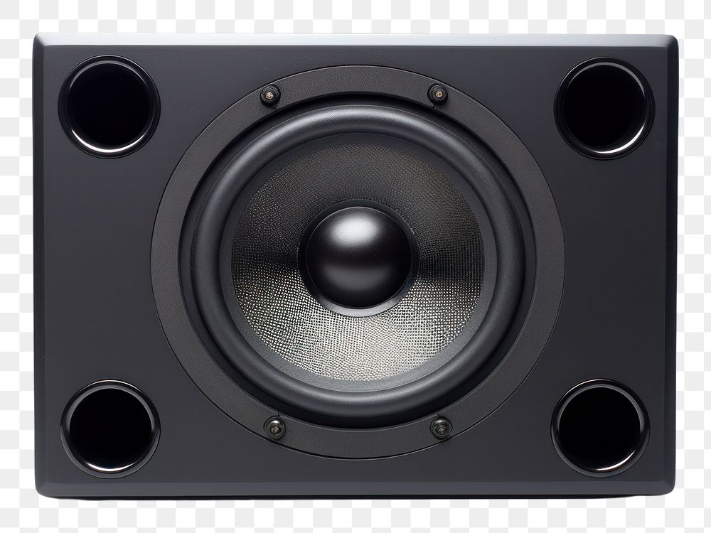 PNG  Black speaker white background loudspeaker electronics. AI generated Image by rawpixel.