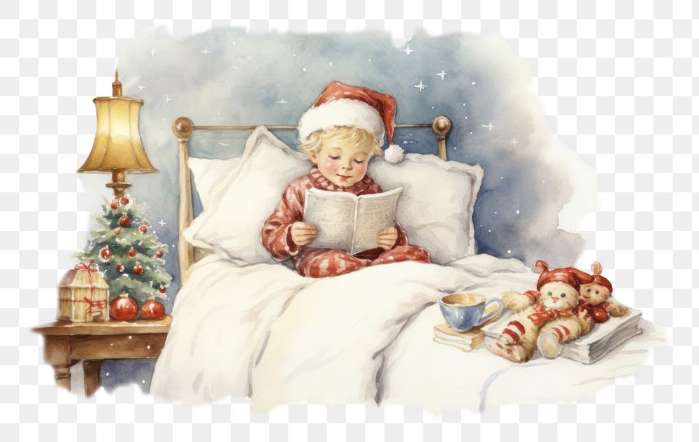 PNG Christmas bedtime story furniture baby representation. AI generated Image by rawpixel.