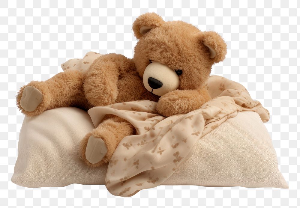 Teddy bear taking a nap toy white background comfortable. AI generated Image by rawpixel.