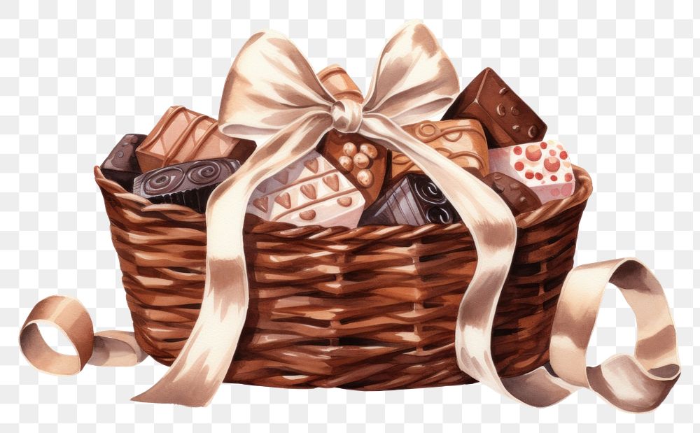 PNG Chocolates basket dessert wrapped ribbon. AI generated Image by rawpixel.