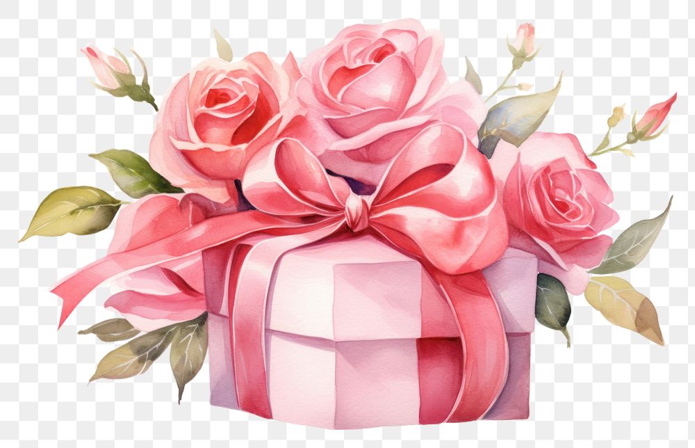 PNG Gift box shape heart rose wrapped ribbon. AI generated Image by rawpixel.
