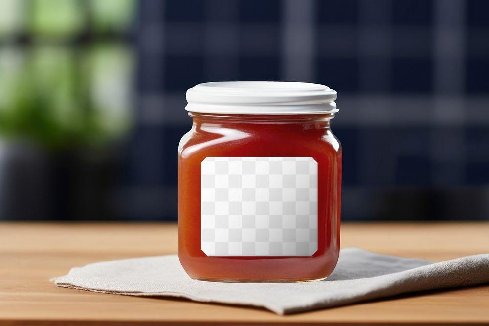 Glass jar label png mockup, food packaging, transparent design