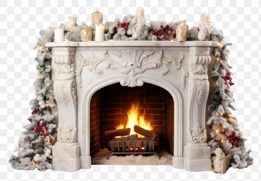 PNG Christmas fireplace christmas hearth white background. AI generated Image by rawpixel.