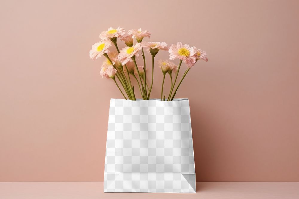 Flower paper bag png transparent mockup