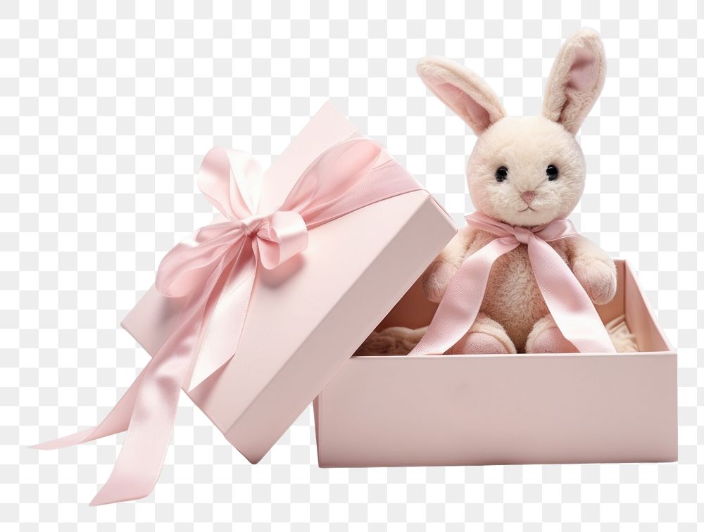 PNG Rabbit doll gift box toy. AI generated Image by rawpixel.