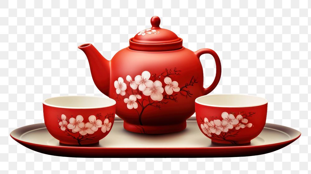 PNG Traditional Chinese tea set porcelain teapot saucer. AI generated Image by rawpixel.