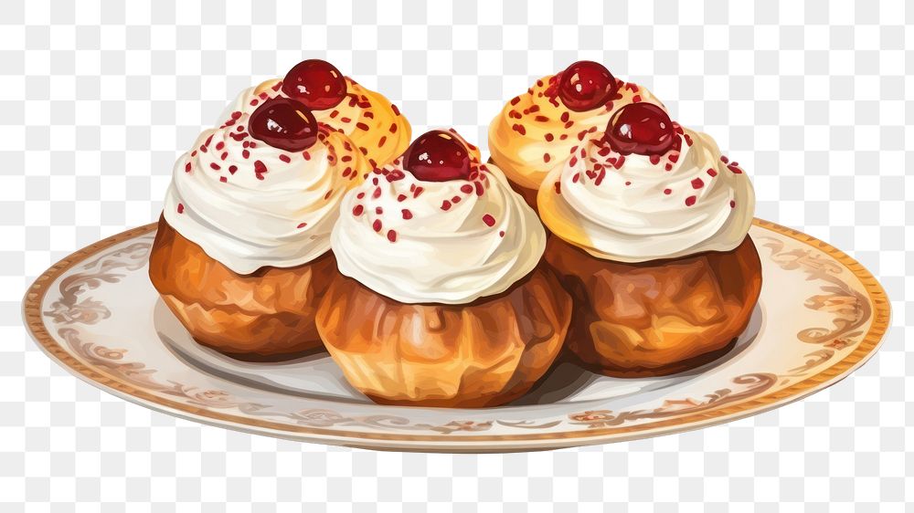 PNG  Hanukkah sufganiyot dessert pastry cream. AI generated Image by rawpixel.