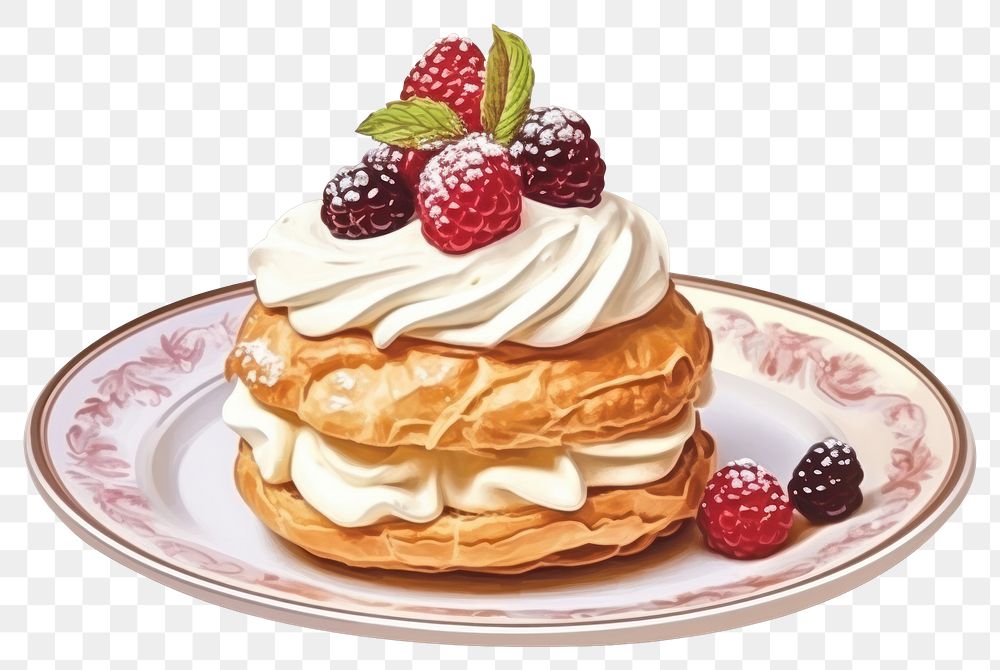 PNG  Sufganiyot plate dessert pancake pastry. AI generated Image by rawpixel.