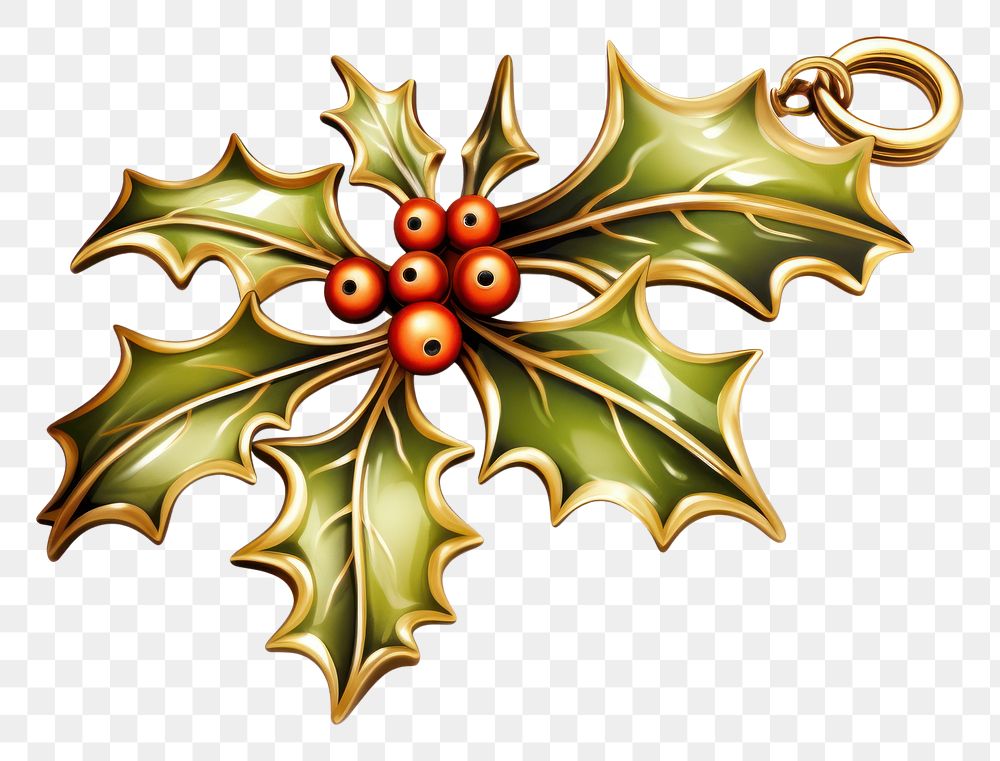 PNG Gold holly pendent jewelry christmas plant. AI generated Image by rawpixel.
